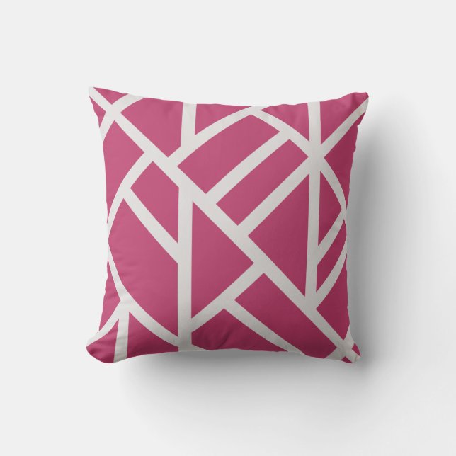 Coussin Magenta moderne et bandes Abstraites blanches (Recto)