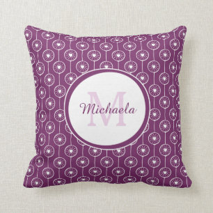 Coussin Magenta Monogramme Nom mauve Points de coeur