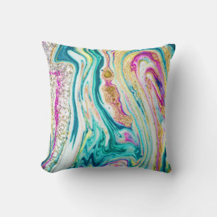 Coussin Magic Marbling : Metallic Paint Design.