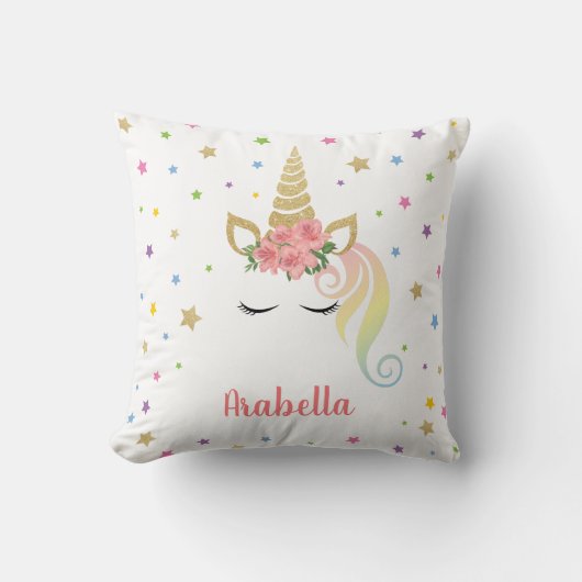 Coussin Magical Girly Unicorn & Stars Personnalisé (Recto)