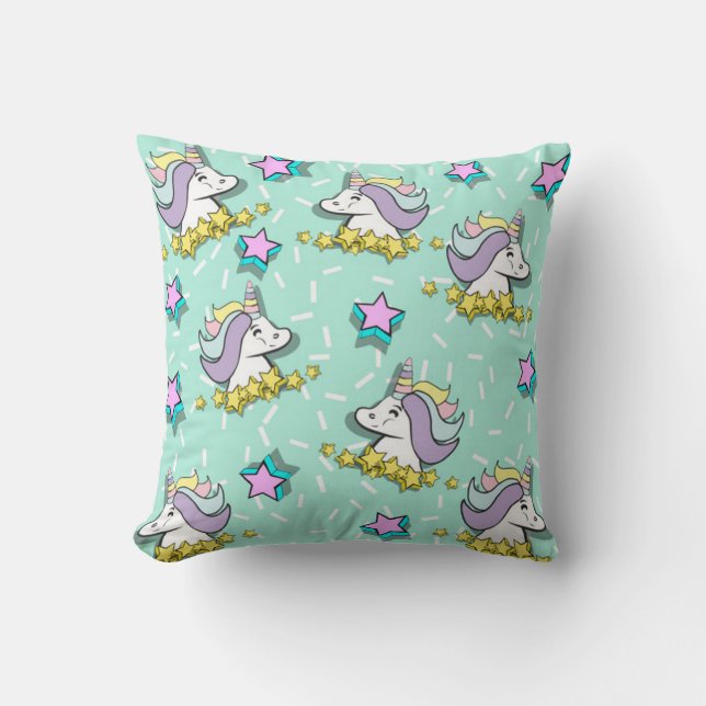 Coussin Magical Happy Unicorn Et Étoiles (Recto)