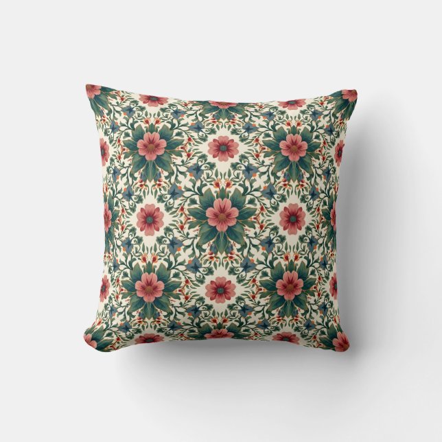 Coussin Magie des fleurs boho - dans des nuances de vert e (Recto)
