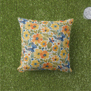 Coussin Magie d'été Or et Flore Bleue