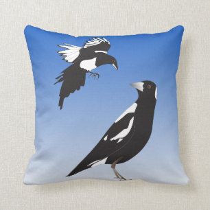 Coussin Magie d'oiseaux rencontre blanche noire