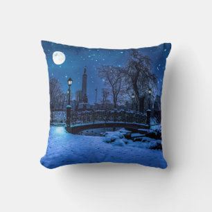 Coussin Magique nuit d'hiver avec ciel étoilé et pleine lu