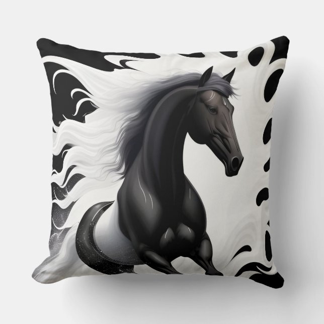 Coussin Magnifique cheval noir (Recto)