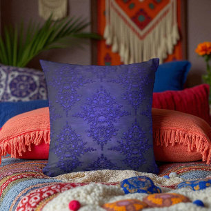 Coussin Magnifique damas bleu cobalt