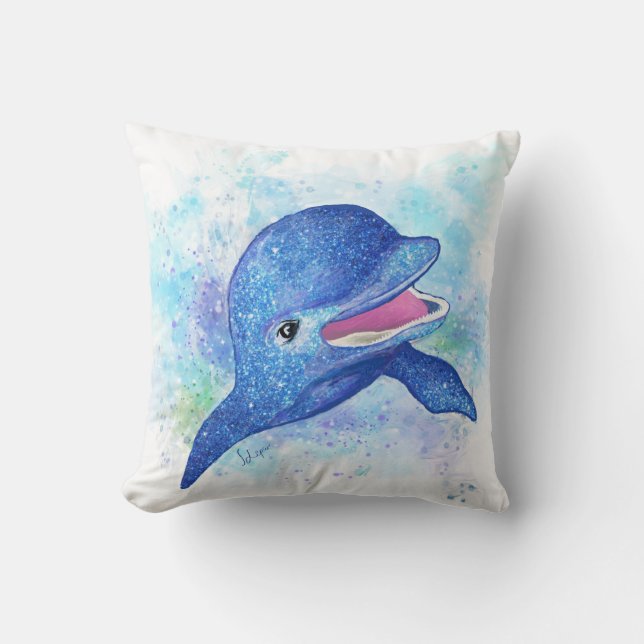 Coussin Magnifique dauphin bleu scintillant (Recto)