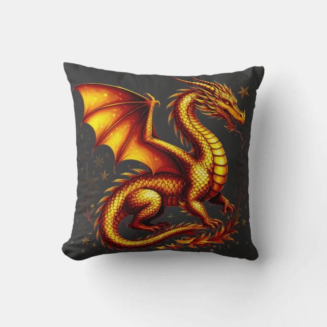 Coussin Magnifique dragon doré aux écailles dorées (Recto)
