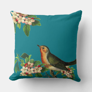 Coussin Magnifique et élégant oiseau vintage sur fleur de