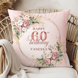 Coussin Magnifique florale de verdure rose tendre pour 60e