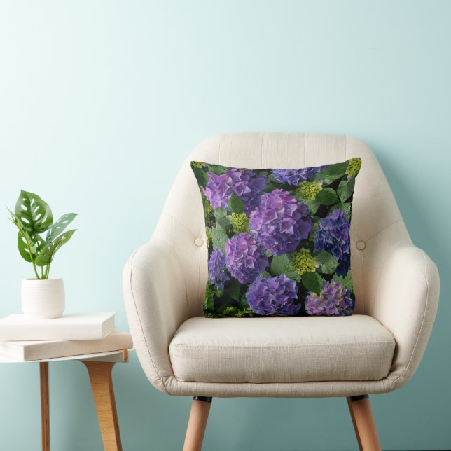 Coussin Magnifique hydrangea fleur magenta bleu violet ver (Chaise)