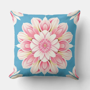 Coussin Magnifique mandala floral rose et blanc