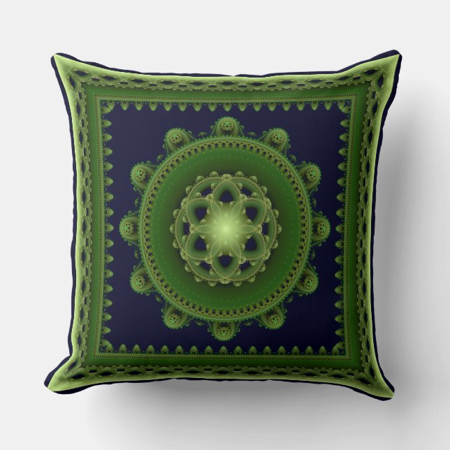 Coussin Magnifique mandala fractal vert encadré (Recto)