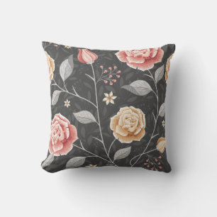 Coussin Magnifique motif de rose rose et jaune dessiné à l