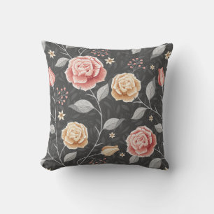Coussin Magnifique motif de rose rose et jaune dessiné à l