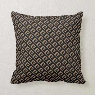 Coussin Magnifique motif géométrique noir et brun beige