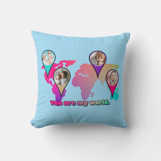 Coussin Magnifique Multicolor World Map Photo Collage (Recto)