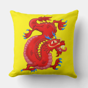 Coussin Magnifique, Rouge, Dragon Oriental