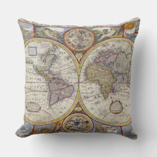 Coussin Magnifique Vintage vieux monde Cartes Cartes Antiq