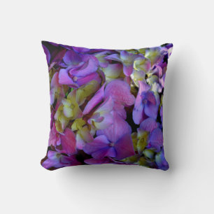 Coussin Magnifiques hortensias floraux magenta rose violet
