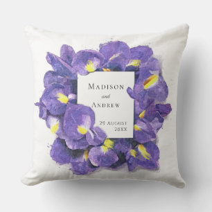 Coussin Magnifiques Iris Violets Aquarelle Florale Merci