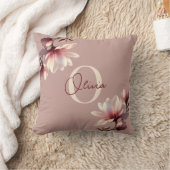 Coussin Magnolia Élégant Monogramme Rose (Couverture)