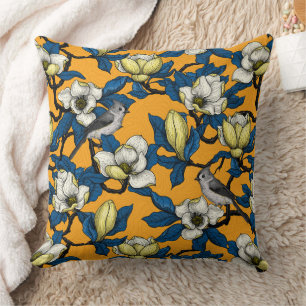 Coussin Magnolia en floraison et oiseau de tireur 3