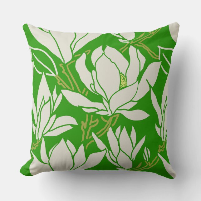 Coussin Magnolia graphic in kelly green pattern (Recto)