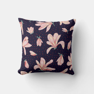 Coussin Magnolias florissants, motif vintage dessiné à la