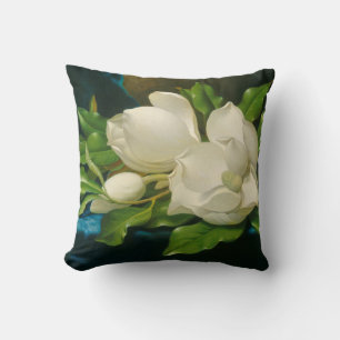 Coussin Magnolias géants sur un tissu de velours bleu