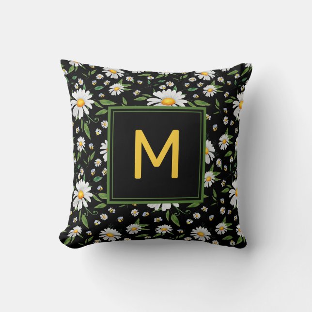 Coussin Maigre marguerite et monogramme d'abeille Motif fl (Recto)