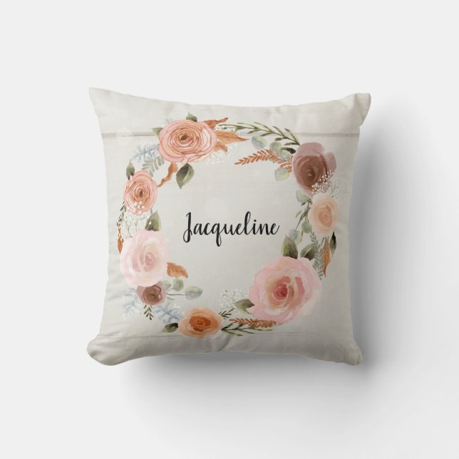 Coussin Maillot de fleurs blanches en laine de bois blanc  (Recto)