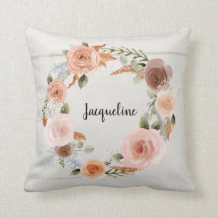 Coussin Maillot de fleurs blanches en laine de bois blanc 