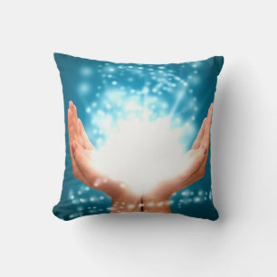 Coussin Main de guérison verte chakra Reiki énergie zen 