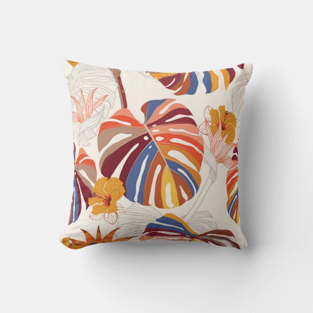 Coussin Main florale tropicale brillante tirée (Recto)
