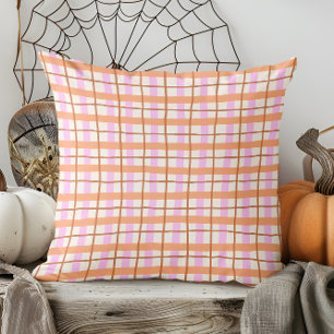 Coussin Main moderne tiré automne orange et violet plaid