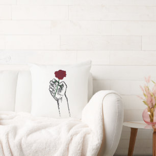 Coussin Main tenant une rose Art minimal – Cus floral élég