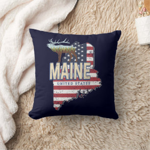 Coussin Maine State États-Unis Carte Vintage USA Souvenir