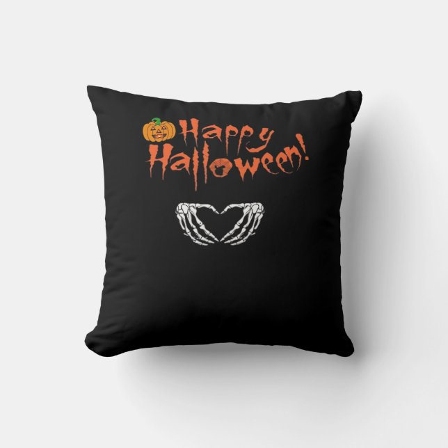 Coussin Mains éffrayantes de squelette. Joyeux Halloween. (Recto)