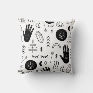 Coussin Mains magiques, lune, motif ethnique.