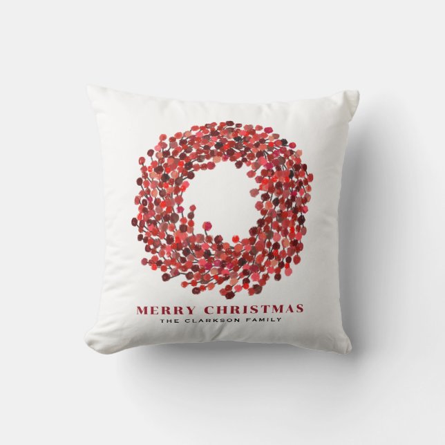 Coussin Mains peintes rouge Winterberry Wreath Noël (Recto)
