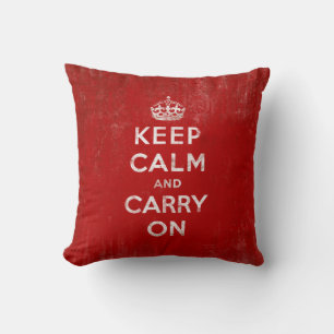 Coussin Maintenez calme et continuez le rouge vintage