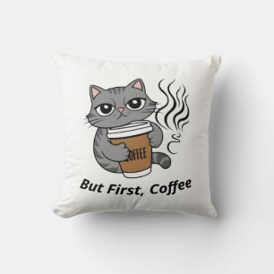 Coussin Mais D'Abord, Café - Amoureux des chats personnali