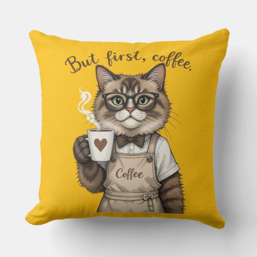 Coussin Mais d'abord, chat café (Recto)