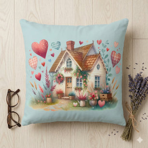 Coussin Maison à cœur Cottagecore Fantaisiste Art