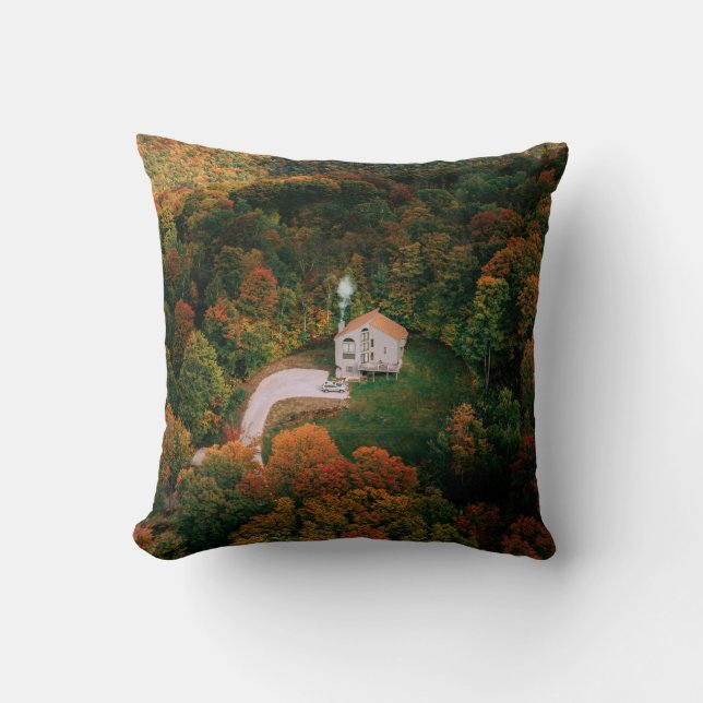 COUSSIN MAISON BLANCHE ET BROWN ENTOURÉE D'ARBRES (Recto)