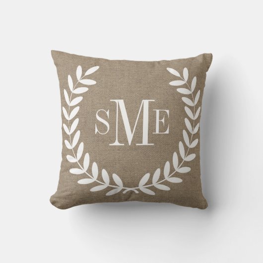 Coussin Maison blanche Laurels Monogramme rustique sur mes (Recto)