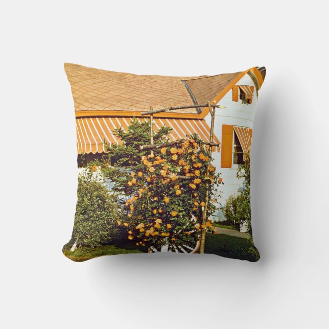 Coussin Maison de campagne avec treillis de roses (Recto)