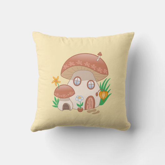 Coussin Maison de champignons Fée Whimsical Jaune (Verso)